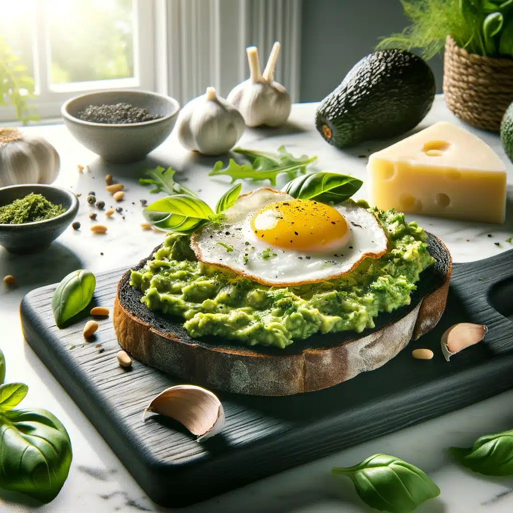 black garlic avocado toast with a sunny side up egg on top. Healthy Recipe